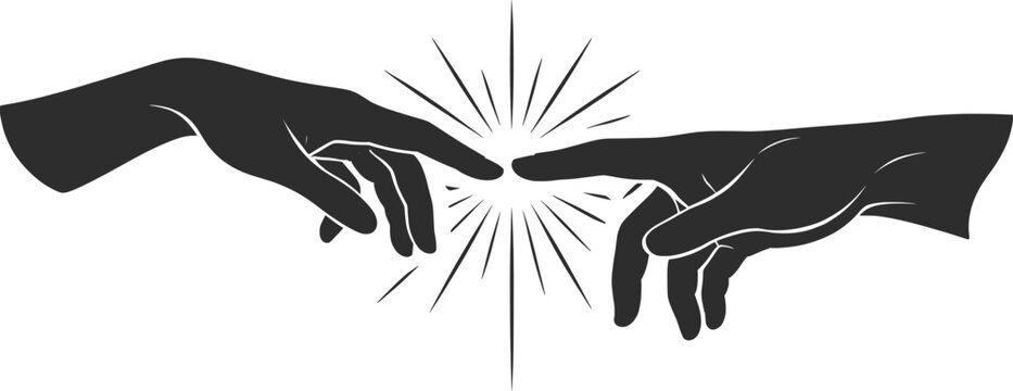 Creation Hands Touch Illustration Inspired by Divine Connection Silhouette Art.