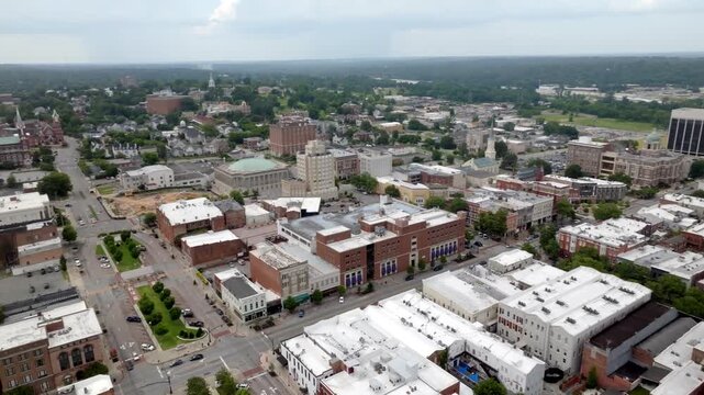 Downtown Macon, Georgia with drone video moving in a circle.