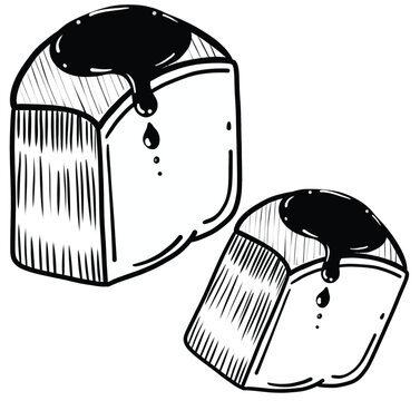 bread and sauce lines white and black drawing cartoon vector illustration
