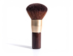 Brown-bristled cosmetic brush with gold and wood handle