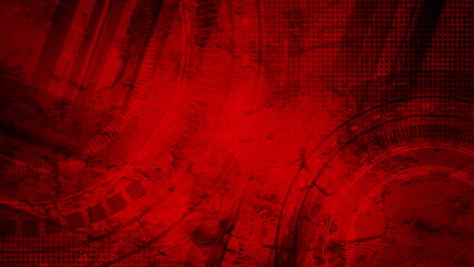 Fototapeta na wymiar Bright red grunge hi-tech futuristic background with HUD gears design