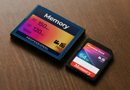 Professional Memory Cards Mockup On Table PSD