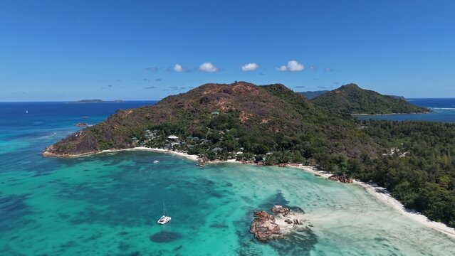 Aerial view of C&ocirc;te d&rsquo;Or Beach (Anse Volbert) on Praslin Island, Seychelles