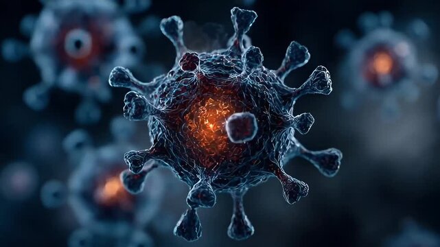 Microscopic pathogen view viral infection cycle medical illustration of virus cells