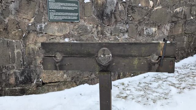 Pillory stocks at Fredriksten festning, fortess in Halden Norway. Shot in 60 fps. This clip is 23,976 slowmotion so you can decide how you want it.