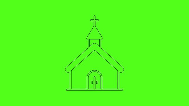 Christian Church Building with Cross Outline Icon Animation