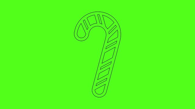 Christmas Candy Cane Sweet Treat Line Art Icon Animation Green Screen