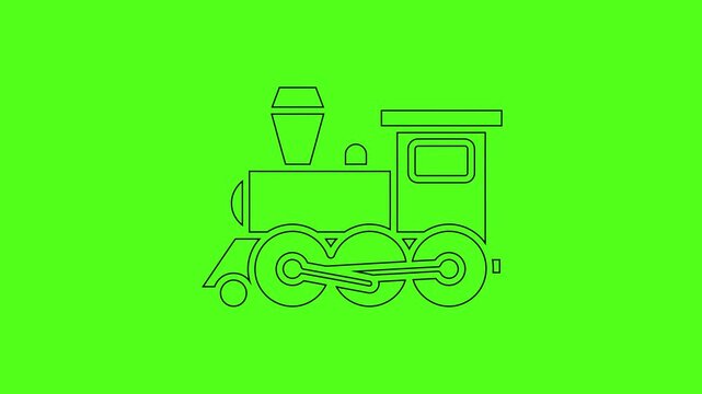 Vintage Steam Train Locomotive Vector Line Art Icon Animation