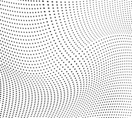 Dynamic black and white dot grid warped in motion.