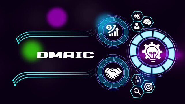 DMAIC process improvement methodology and quality management strategy concept. Business, Technology, Internet and network concept.