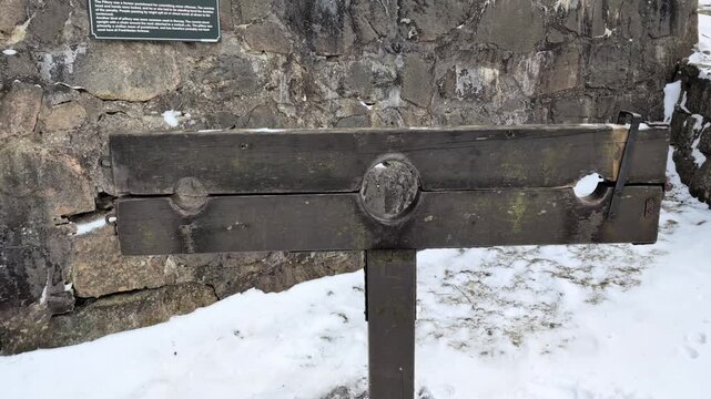 Pillory stocks at Fredriksten festning, fortess in Halden Norway. Shot in 60 fps. This clip is 23,976 slowmotion so you can decide how you want it.