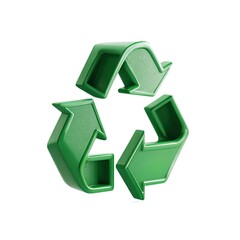 Obraz premium 3D render of a single recycling symbol icon as a standalone 3D object (three chasing arrows), smooth rounded geometry with slight bevel, matte green plastic, clean silhouette