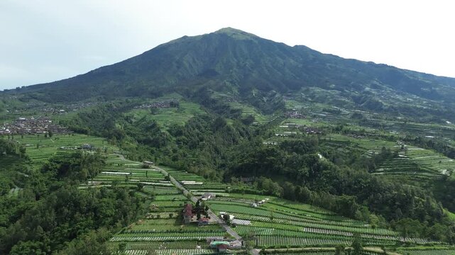 aerial Video of Road between mount merapi and mount merbabu in magelang, central java, indonesia