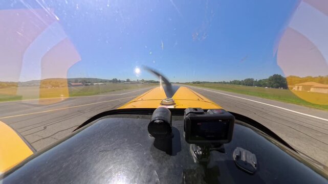 Cockpit view of takeoff for an Aerobatic Flight in a Cap10 Airplane