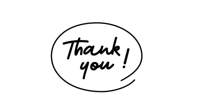 Thank you, white text writing. Handwritten style animation template on Transparent Background. Alpha Channel. 4K