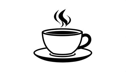 Obraz premium A simple line drawing of a steaming hot beverage in a cup on a saucer