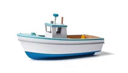 Naklejka premium White, blue toy boat isolated on a clean white background