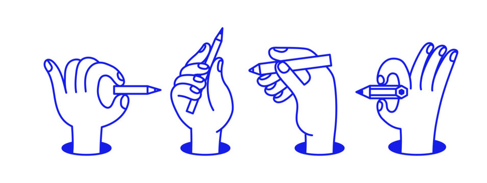 Vector hand drawn gesture, doodle sketchy illustration, hand holding pencil, graphic designer job concept, creative class, creative ideas