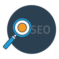 SEO search optimization magnifying glass icon on circle background icon