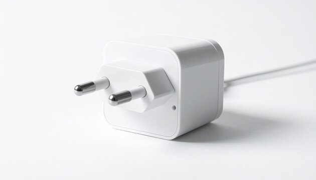 White plug, rounded square, Euro type, w/ white cable