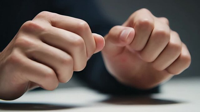Close-Up of Man&rsquo;s Hands Fidgeting Nervously on Table - Concept of Anxiety, Stress, and Interrogation
