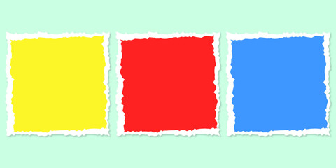 Torn Paper 3 Set, Yellow, Red, Blue Color Background, vector illustration