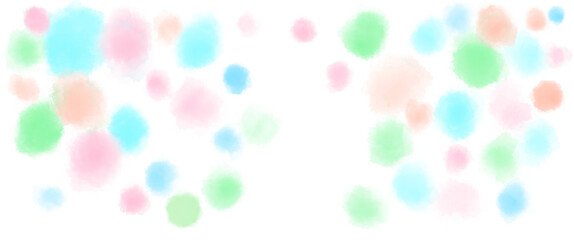 水色、黄緑、ピンクのカラフルな粒子のドット水彩背景イラスト