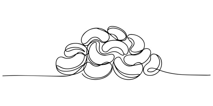 Pile of cashew nuts continuous one line drawing, Single one line drawing cashew pile. Delicious snack. Softness of the chocolate adds a delicious taste in the mouth. National Chocolate Covered Cashews