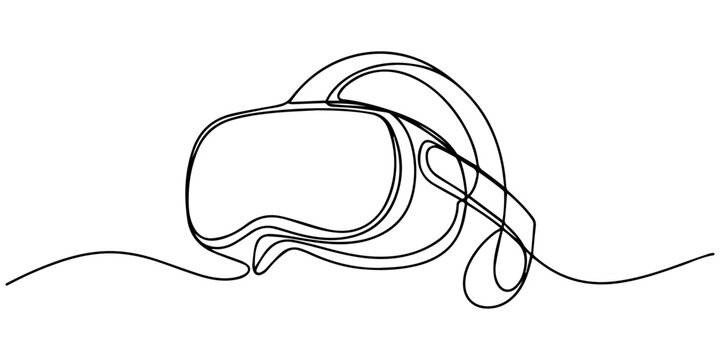 One continuous line drawing of  glasses of virtual reality. Virtual game concept. Single line draw design vector graphic illustration, Vr line art on white background, VR Headset Futuristic Technology