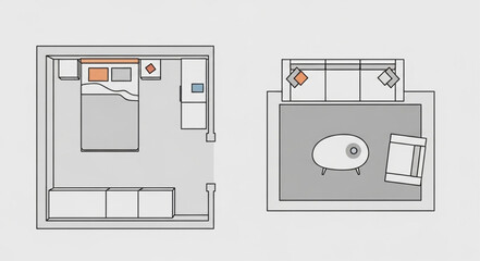 Detailed floor plan of a modern apartment showcasing bedroom and living room layouts.