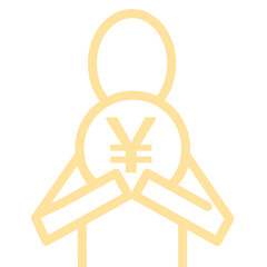 貯金や資産運用・価格表示・コスト・金銭的価値・大きな円貨コインを両手で抱える人物アイコン
