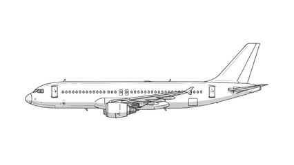 Detailed vehicle autocad blueprint of an airplane viewed from the side in a technical illustration