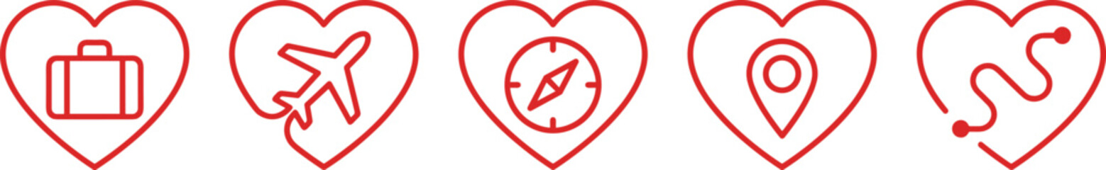 Obraz premium Valentine love border with heart and broken heart icons in red outline, romantic seamless divider for greeting cards, stickers and wedding invites