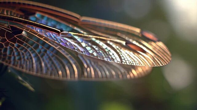 Closeup of Iridescent Dragonfly Wings in Natural Light
