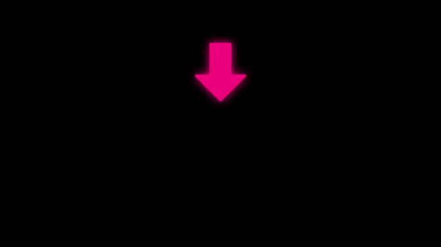 Pink  arrow pointing down direction animation on black  screen, vector illustration of an arrow icon animation video 4k, animated arrowhead moving down, Chroma key