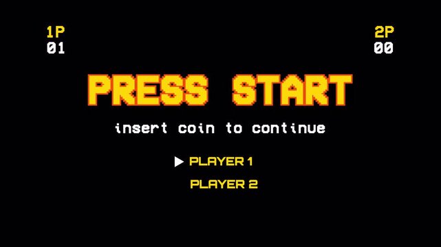 Retro 8-Bit Pixel Game Press Start Screen Loop Animation 4k video animation seamless loop