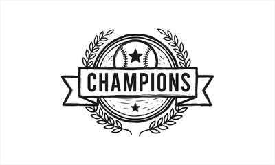 Vintage Baseball Champions Emblem with Laurel Wreath and Stars.