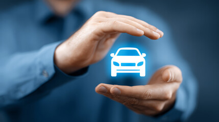 Car insurance vehicle protection car safety auto coverage risk management safe driving car icon business concept Confident hand gesture protecting