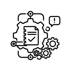 Fototapeta premium A minimalist illustration of a quality control process featuring interlocking gears and a checklist document.