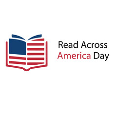 Obraz premium Read Across America Day logo with open red and blue book icon and text promoting literacy, education, and national reading event
