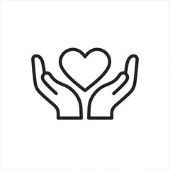 A minimalist line drawing of two hands cradling a heart