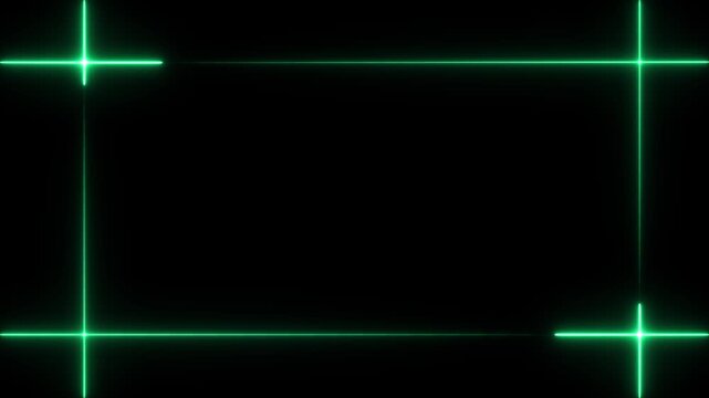 Green Neon Rectangle Frame With Cross Lines On Black Background border