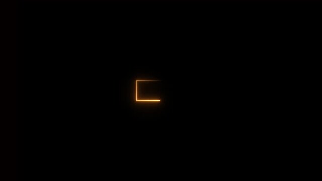 Orange Neon L- Shape Outline Glowing on Black Background Keywords: abstract, background, black, bright, center, clean, corner, design, element, glowing, graphic, horizontal, icon, illumination