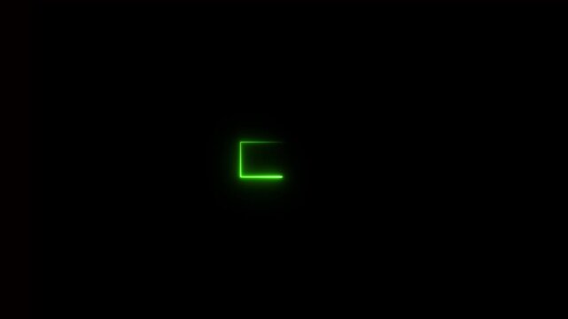 Green Neon L- Shape Outline Glowing on Black Background Keywords: abstract, background, black, bright, center, clean, corner, design, element, glowing, graphic, horizontal, icon, illumination