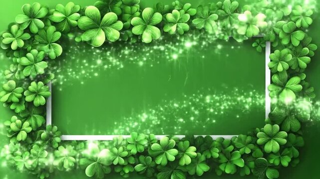 Green shamrock border frame with lush clover leaves on vibrant background. Saint Patrick's Day, St Paddy's Day, St Patty's Day - Irish National Holiday and Cultural Celebration