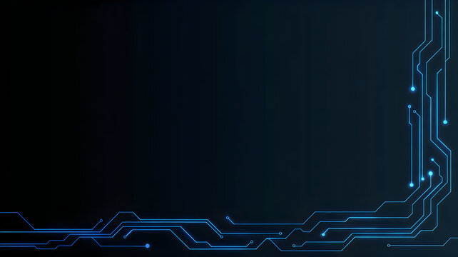 Dark blue background with a glowing blue electronic circuit pattern on the bottom right