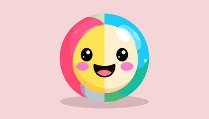 Cute Cartoon Beach Ball Character Smiling