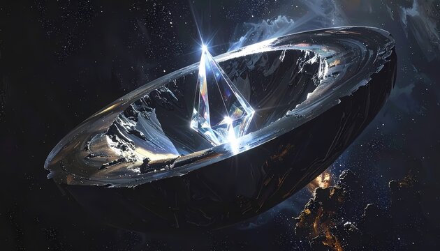 Brilliant Diamond Shard in Cosmic Abstract Vessel