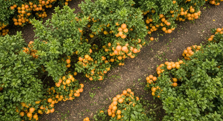 Obraz premium Vibrant orange kumquat trees laden with fruit in lush green orchard