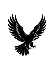 Fototapeta premium A black silhouette of an eagle in mid-flight with spread wings and outstretched claws